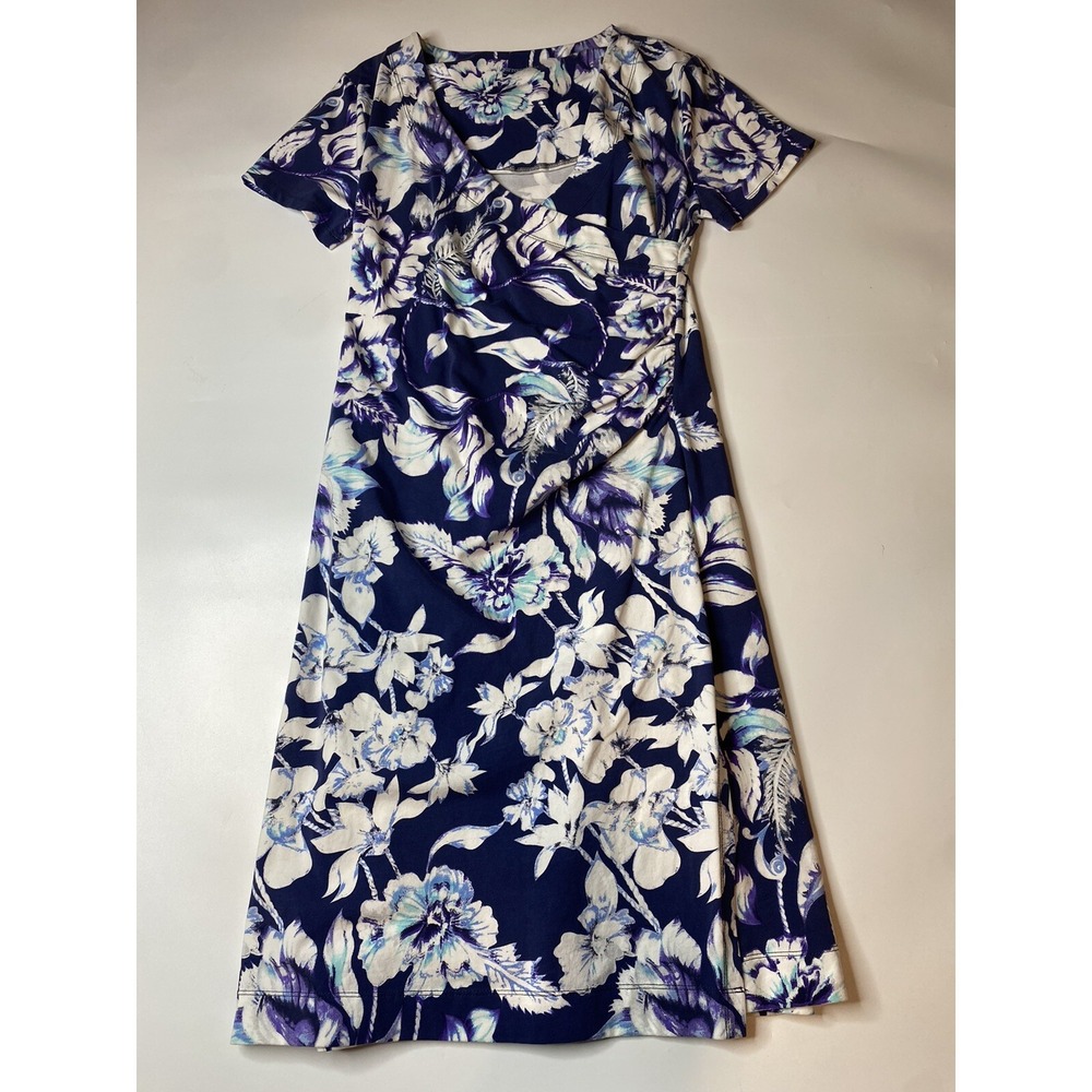 Soft Surroundings Shapely Anywhere Faux Wrap Sheath Dress Floral V-Neck Small